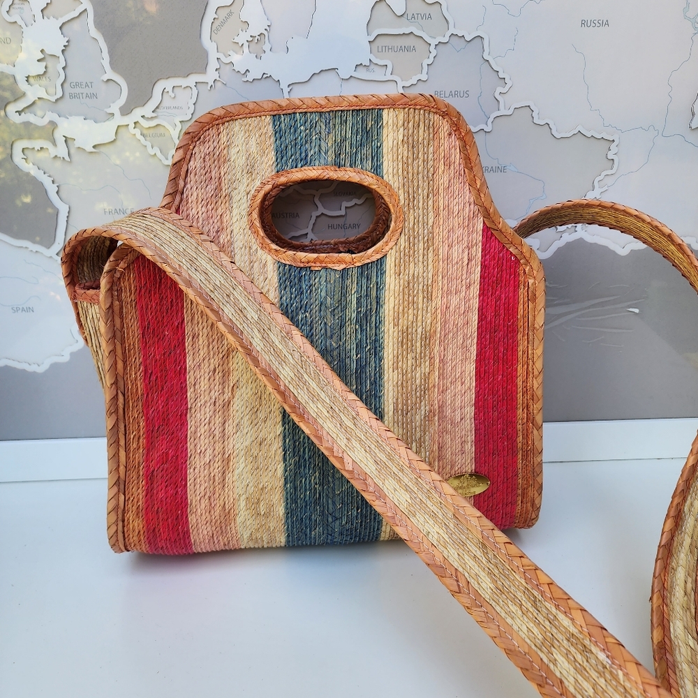 Josephine Alexander Collective Straw Tote Crossbody Bag Multicolor Large - Picture 13 of 13